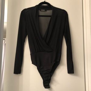 SEXY sheer black deep V plunge bodysuit size SMALL